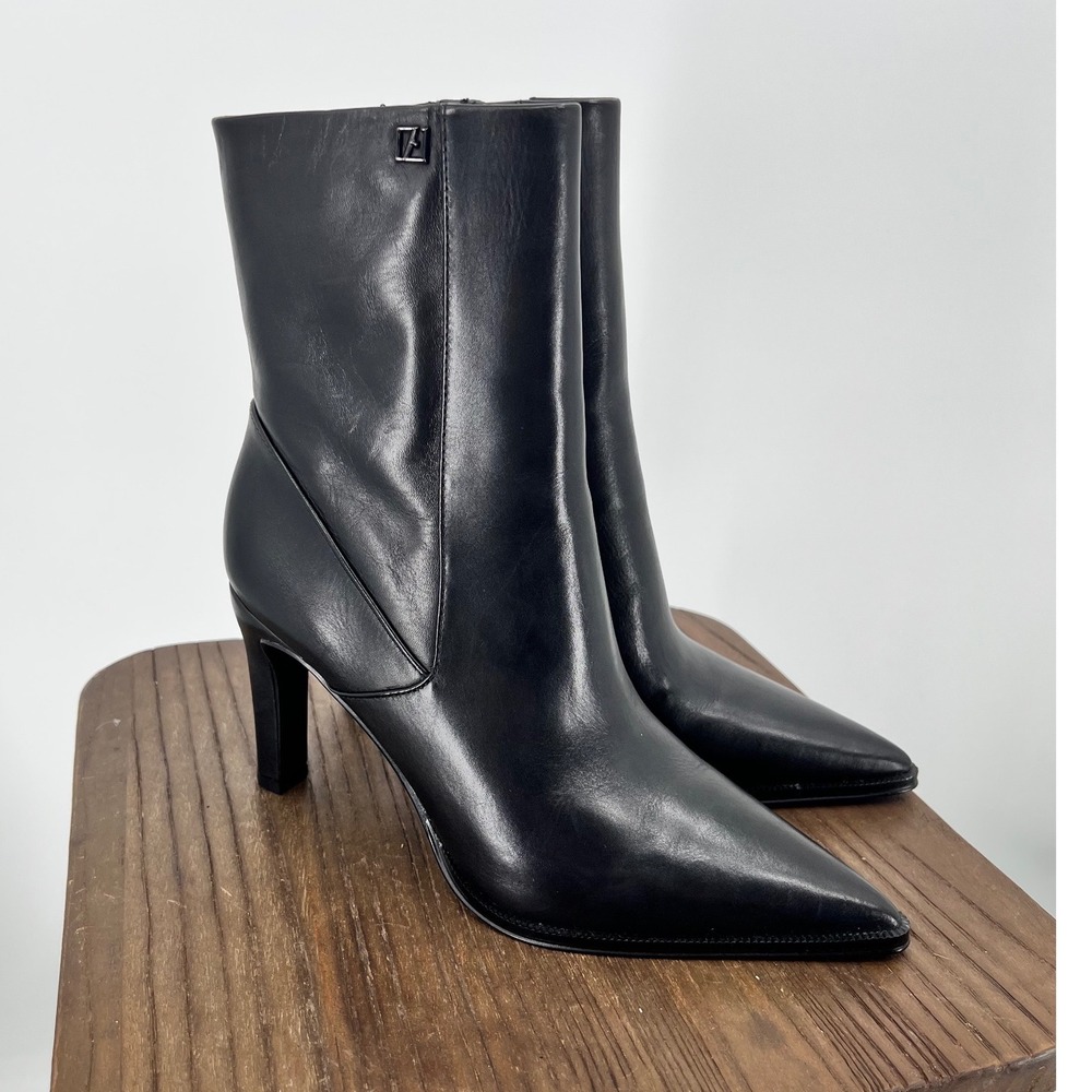 Franco Sarto Appia Black Leather Pointed Toe Stiletto Ankle Boots Size 6 NWT